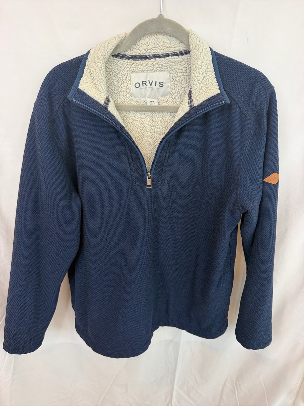 Orvis Men’s Navy Quarter-Zip Sweater with Cream Sherpa Lining